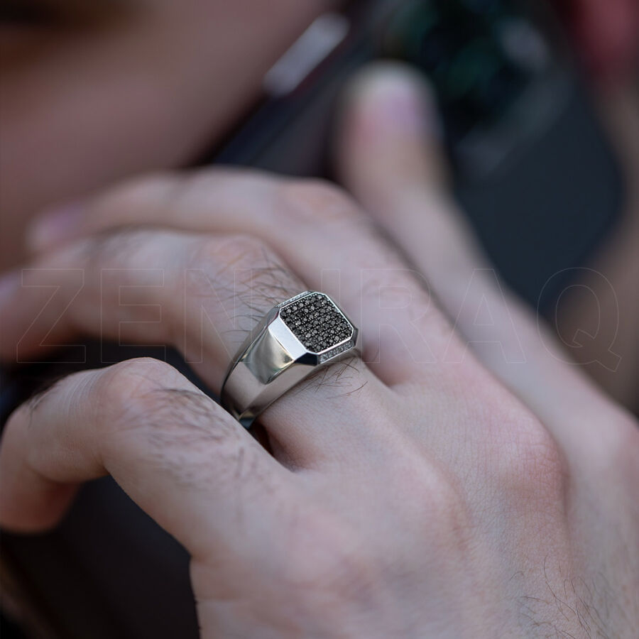 0.33 ct.Black Diamond Silver Man Ring - 2