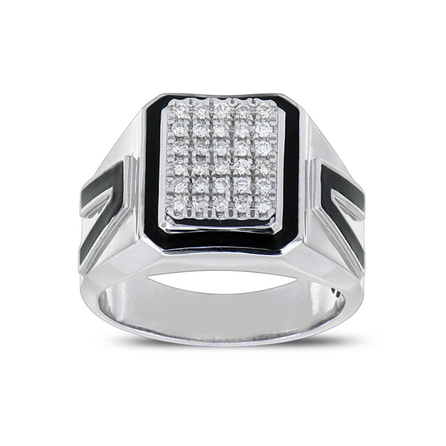 0.37 Carat Diamond Silver Men's Ring - 1