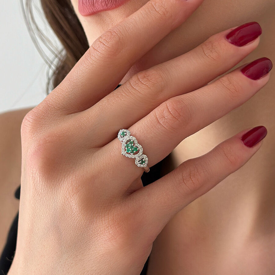 خاتم مرصّع بالألماس مع حجر الزمرد 0.38 قيراط - 2