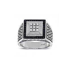 خاتم فضة رجالي مرصع بالألماس 0,39 قيراط - Zen Diamond