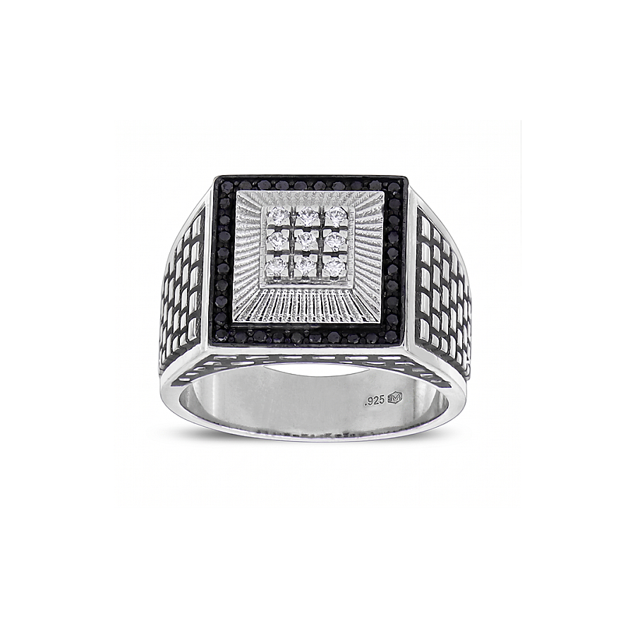 0.39 Carat Diamond Silver Men's Ring - 1