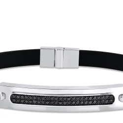 0.40 ct.Black Diamond Silver Men Bracelet - 2