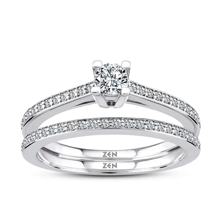 0.42 ct.Solitaire and Half Memoire Diamond Ring - 1