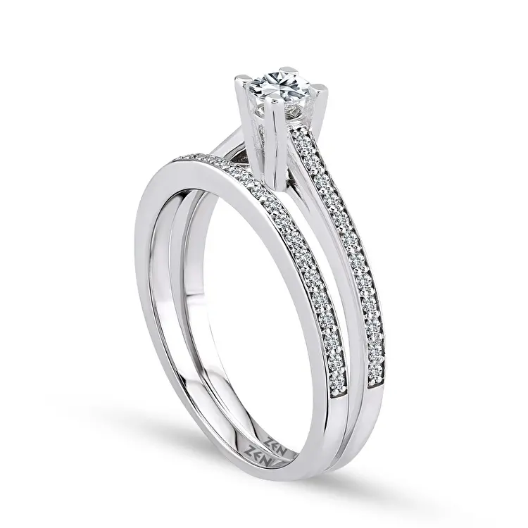 0.42 ct.Solitaire and Half Memoire Diamond Ring - 2