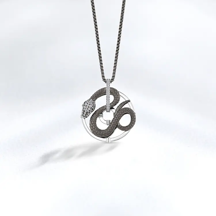 0.46 ct.Black Diamond Silver Men Pendant - 3