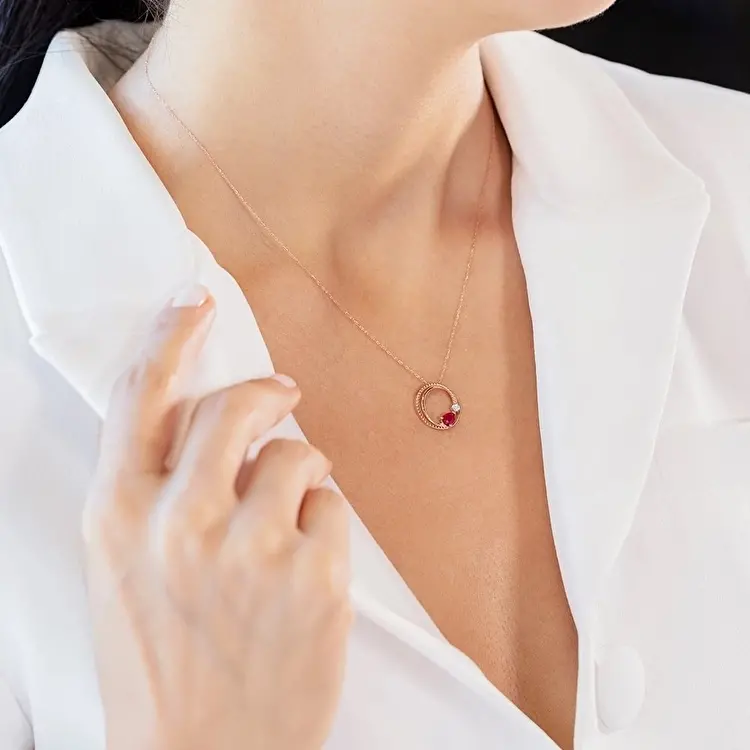 0.46 Carat Ruby Diamond Pendant - 2