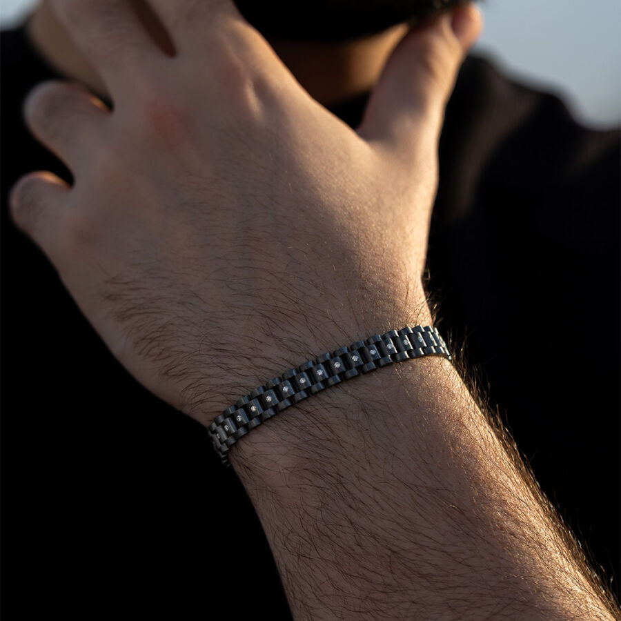 0.53 ct.Diamond Silver Man Bracelet - 4