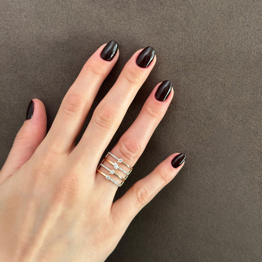 خاتم توين مرصع بألماس الماركيز 0.55 قيراط - 2