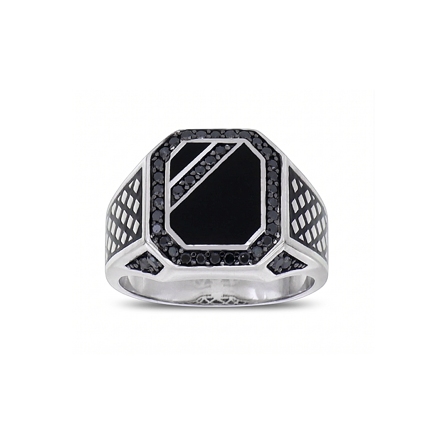 0.56 Carat Black Diamond Silver Men's Ring - 1