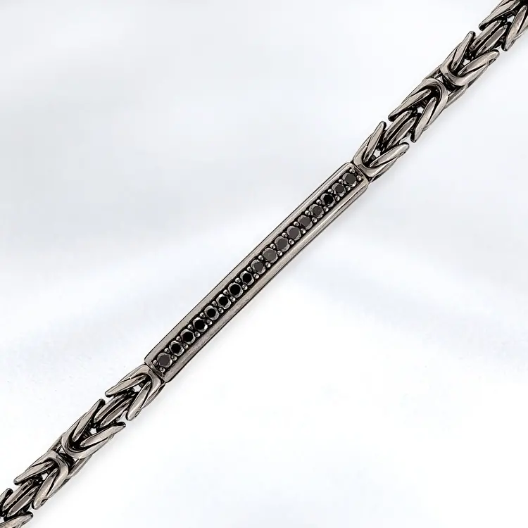 0.58 ct.Black Diamond Silver Men Bracelet - 2