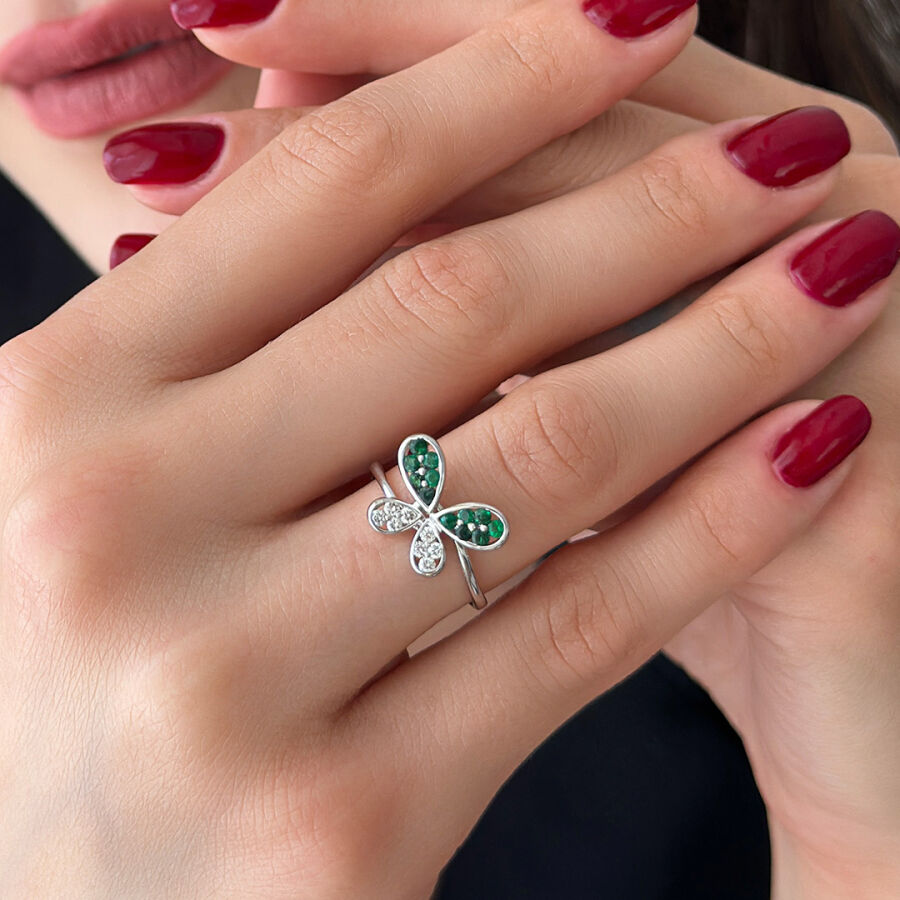 خاتم مرصّع بالألماس مع حجر الزمرد 0.59 قيراط - 2