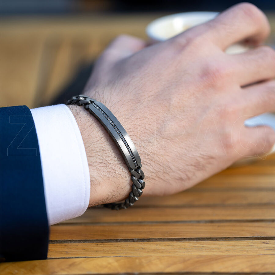 0.60 ct.Silver Men's Bracelet with Black Diamonds - 4