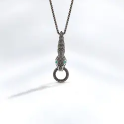 0.64 ct.Black Diamond & Emerald Silver Men Pendant - 1