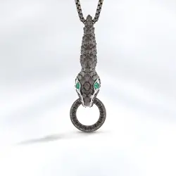 0.64 ct.Black Diamond & Emerald Silver Men Pendant - 4