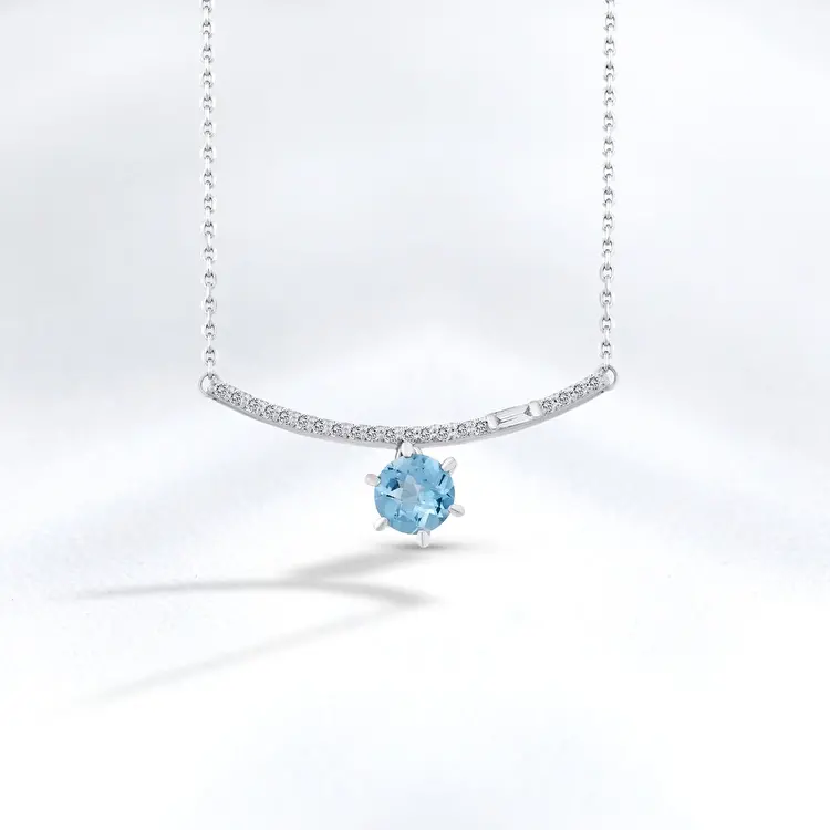 0.64 ct.Blue Topaz Diamond Pendant - 2