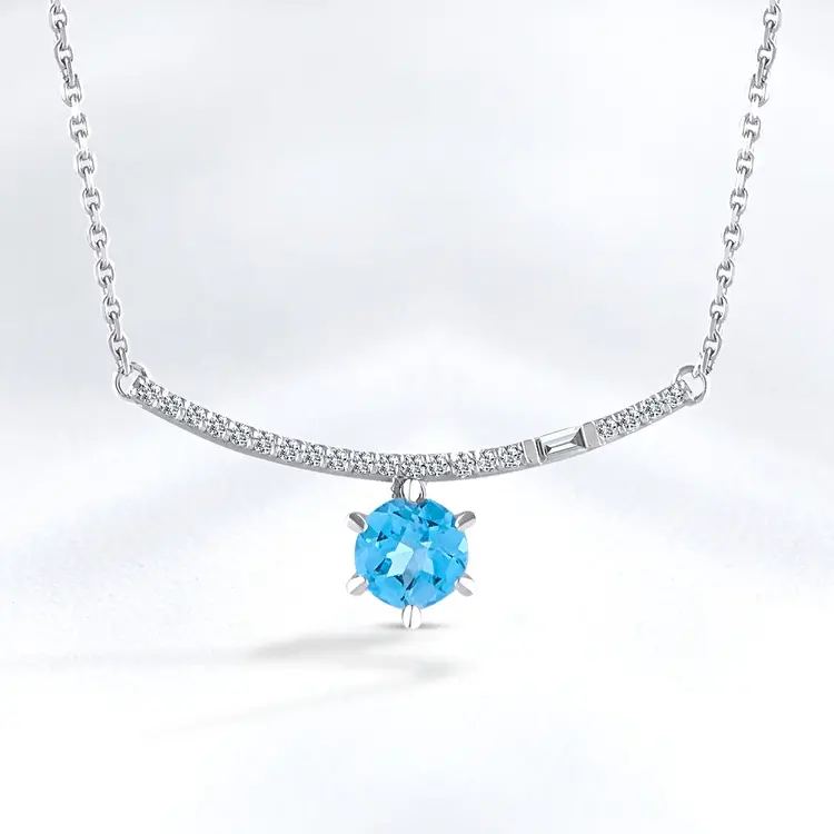 0.64 ct.Blue Topaz Diamond Pendant - 3