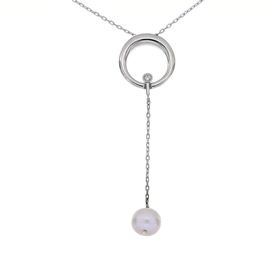 0.66 ct Pearl Diamond Silver Pendant - 1