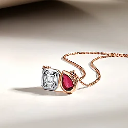 قلادة مرصعة بالألماس مع حجر الياقوت 0,78 قيراط - Zen Diamond