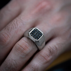 0.99 ct.Black Diamond Silver Man Ring - 2