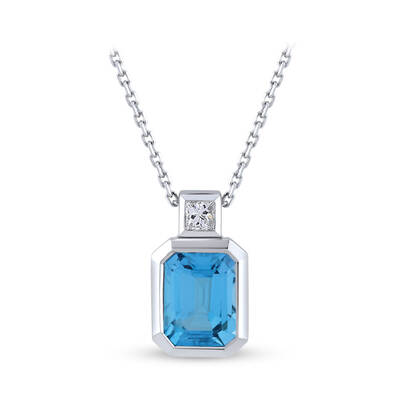 Blue Topaz Diamond Pendant - 2