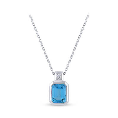 Blue Topaz Diamond Pendant - 1