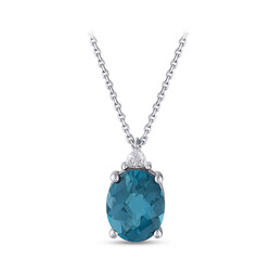 2.66 ct.Blue Topaz Diamond Pendant - 2