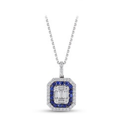 0.86 ct.Sapphire Baguette Diamond Pendant - 2