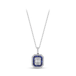 0.86 ct.Sapphire Baguette Diamond Pendant - 1