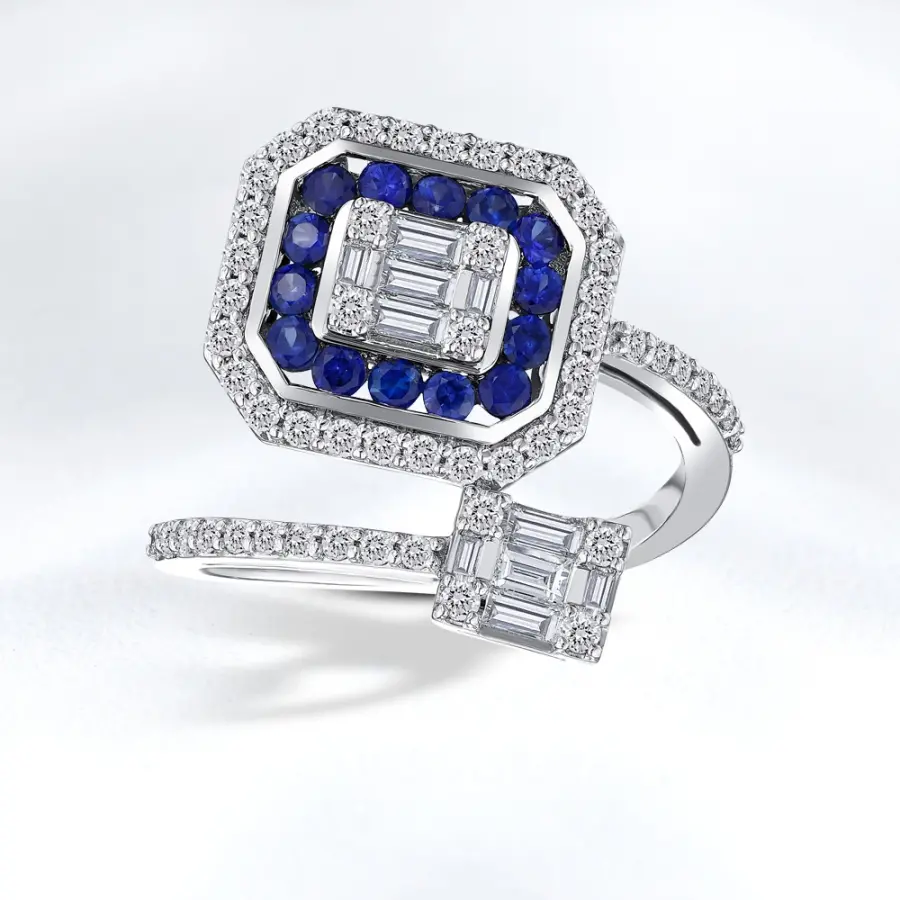 1.12 ct.Baguette Sapphire Diamond Ring - 1