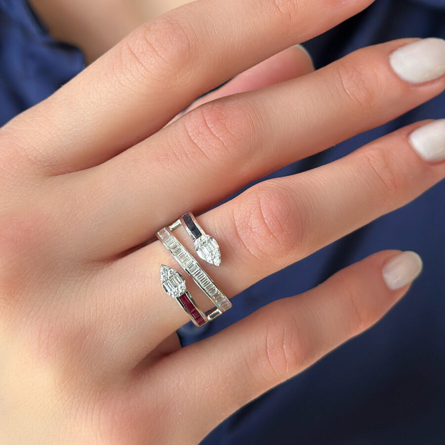 خاتم مرصّع بالألماس مع حجر الزفير وحجر الياقوت 1.17 قيراط - 2