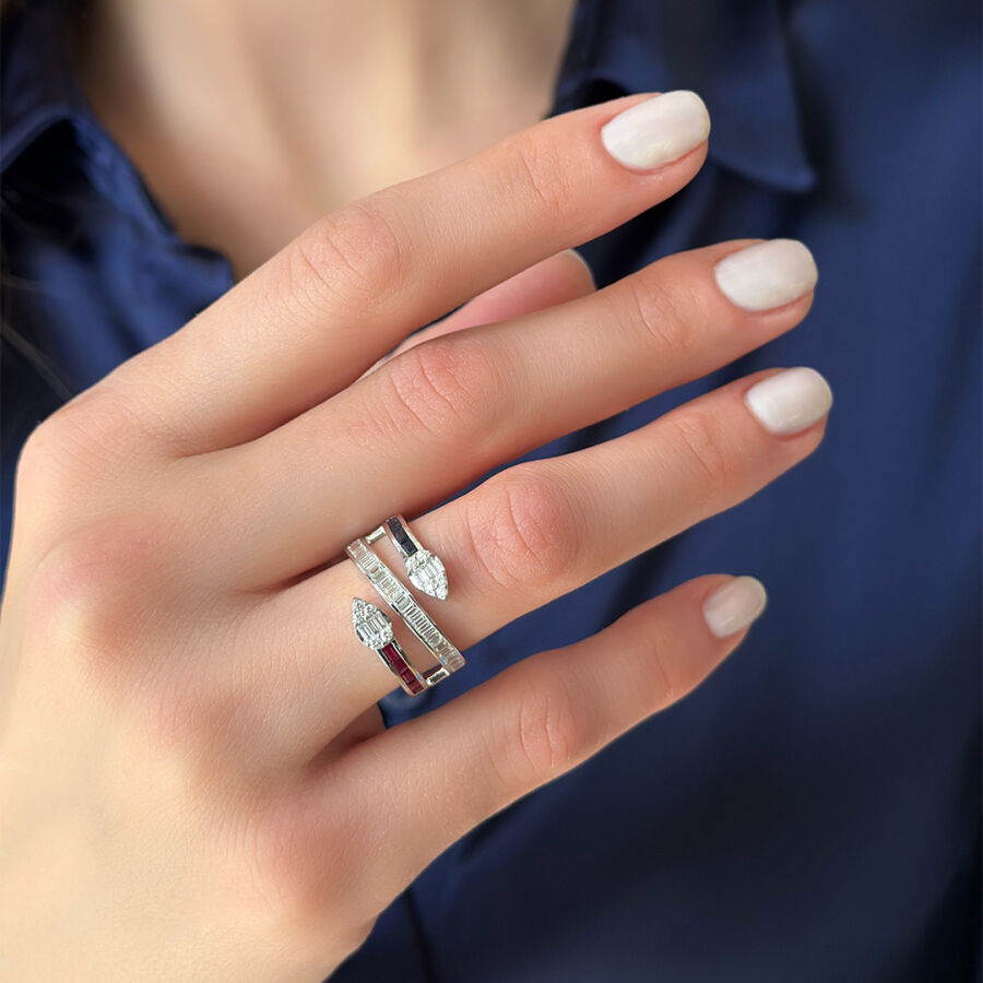 خاتم مرصّع بالألماس مع حجر الزفير وحجر الياقوت 1.17 قيراط - 1