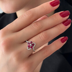 خاتم مرصّع بالألماس مع حجر الياقوت 1.21 قيراط - 2