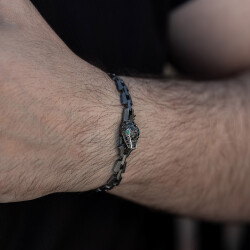 1.26 ct.Emerald Black Diamond Silver Men Bracelet - 2