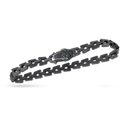 1.26 ct.Emerald Black Diamond Silver Men Bracelet - 3