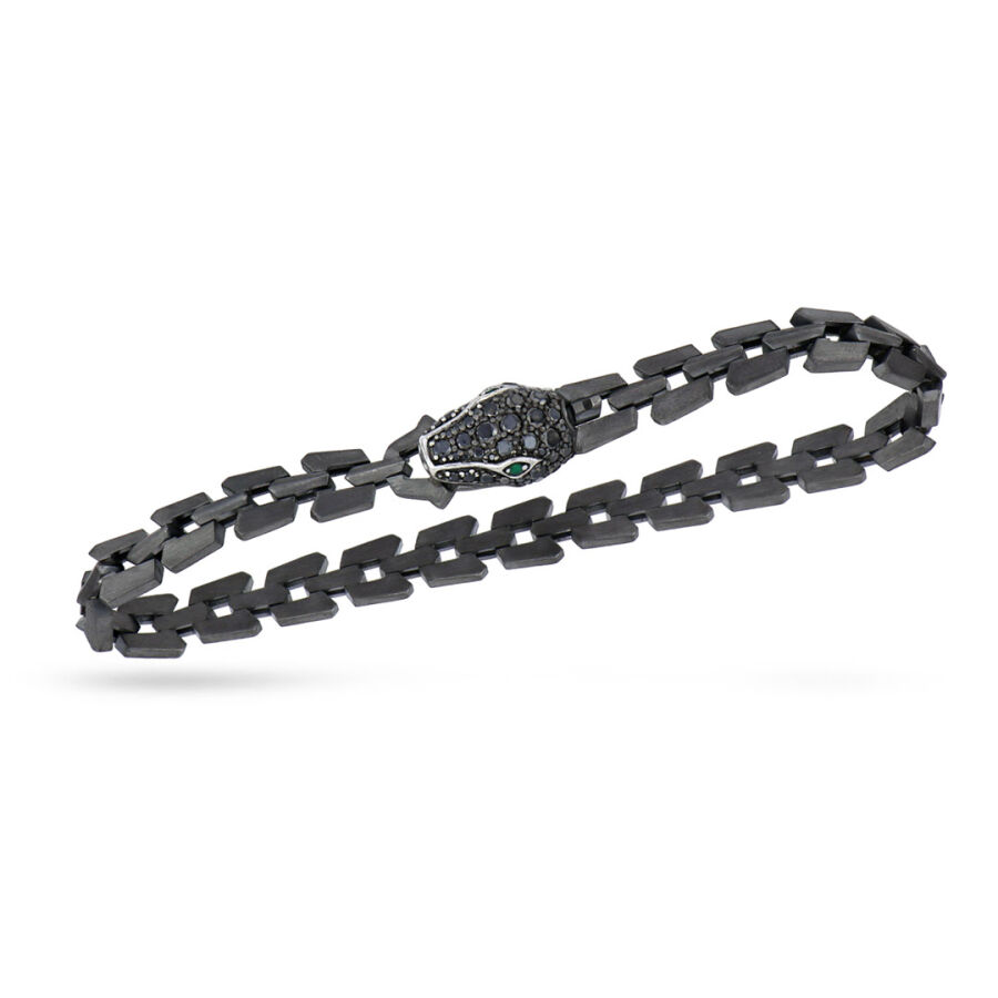 1.26 ct.Emerald Black Diamond Silver Men Bracelet - 3