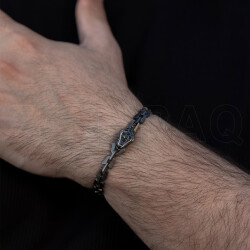 1.26 ct.Emerald Black Diamond Silver Men Bracelet - 1