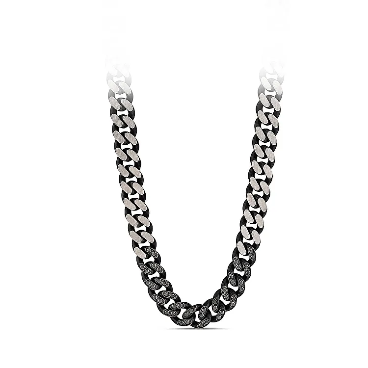 قلادة ستانلس ستيل مرصّعة بالألماس الأسود 1.30 قيراط - 1
