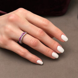 خاتم مرصّع بالألماس مع حجر الياقوت 1.32 قيراط - 2