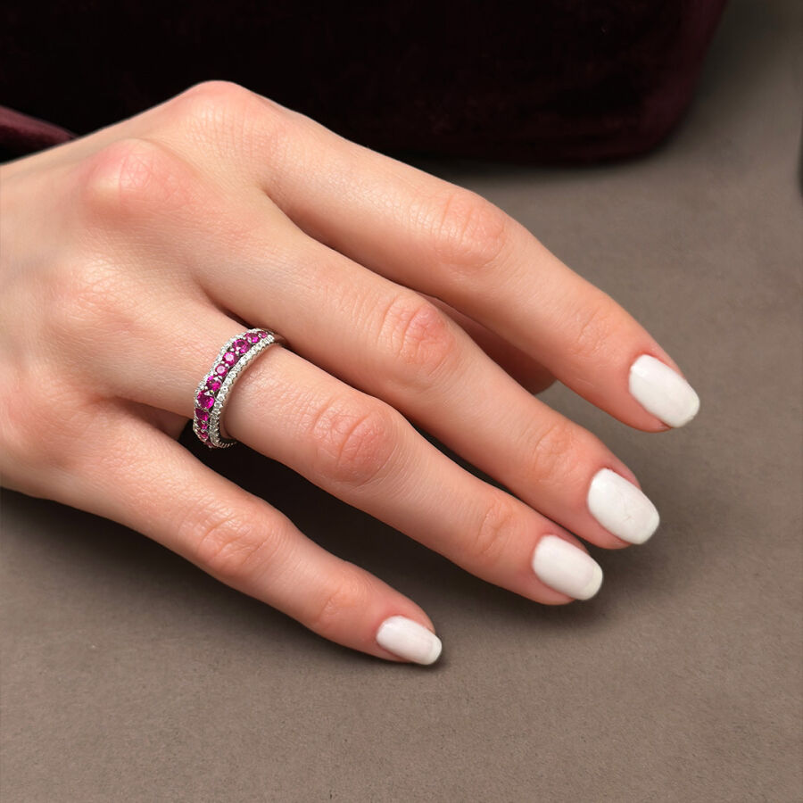 خاتم مرصّع بالألماس مع حجر الياقوت 1.32 قيراط - 2