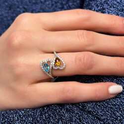 1.40 ct.Blue Topaz & Citrine Diamond Ring - 2