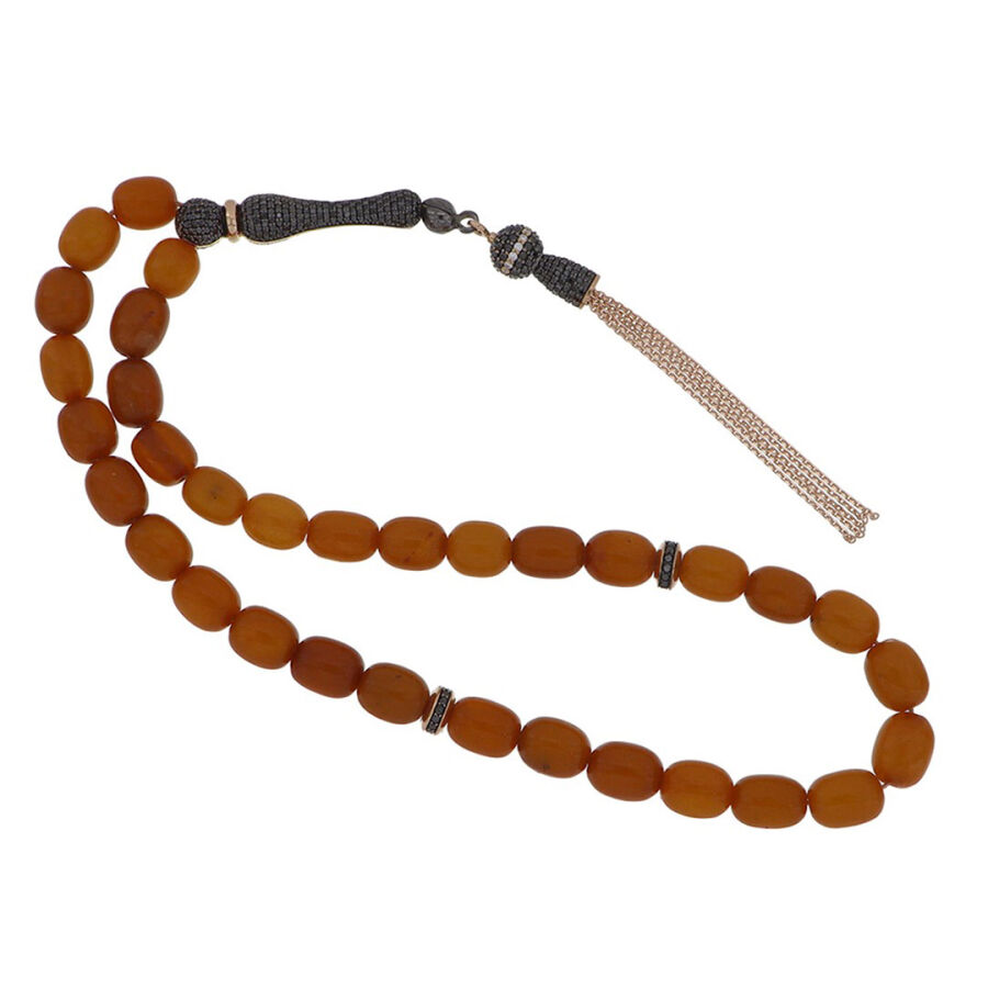 14.09 ct.Black Diamond Amber Rosary - 1