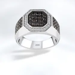 1.42 ct.Black Diamond Silver Man Ring - 1