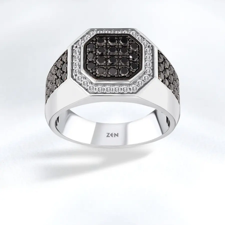 1.42 ct.Black Diamond Silver Man Ring - 1