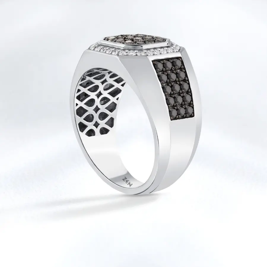 1.42 ct.Black Diamond Silver Man Ring - 2