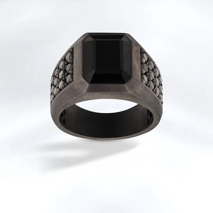 1.44 ct.Black Diamond Silver Man Ring - 1