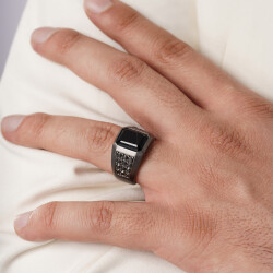 1.44 ct.Black Diamond Silver Man Ring - 1