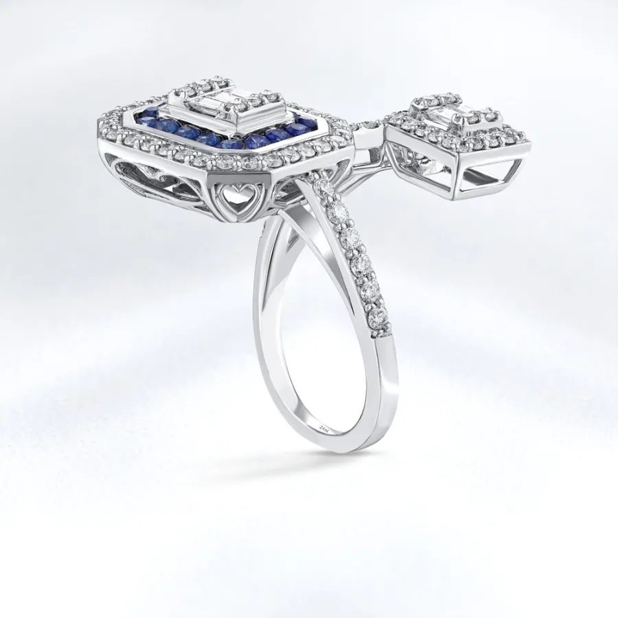 1.49 Carat Baguette Sapphire Diamond Ring - 2