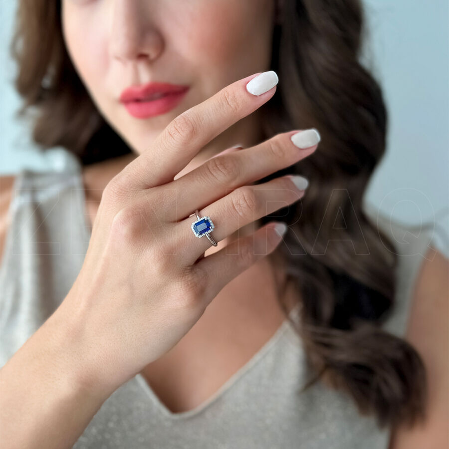 خاتم مرصع بالألماس مع حجر الزفير 1,55 قراط - 1