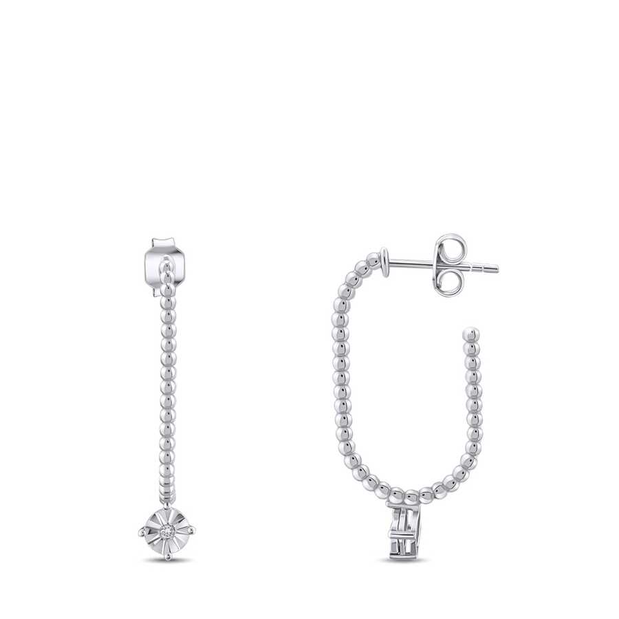0.02 ct.Diamond Silver Earrings