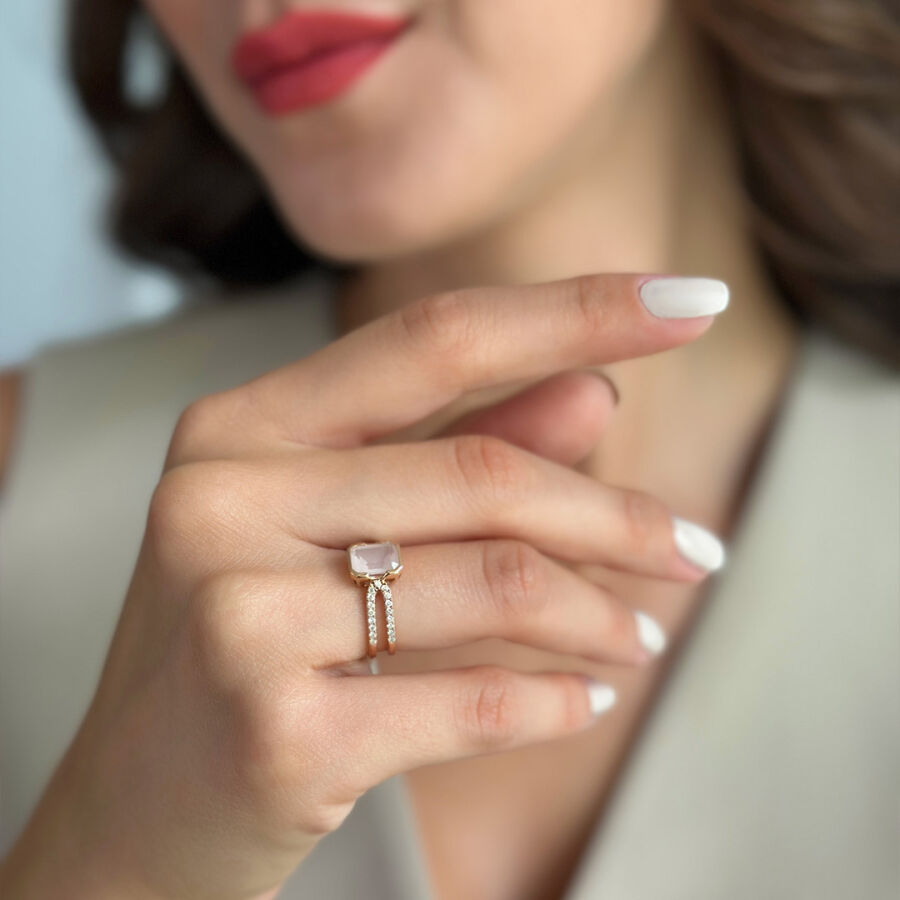 1.58 Carat Rose Quartz Diamond Ring - 2